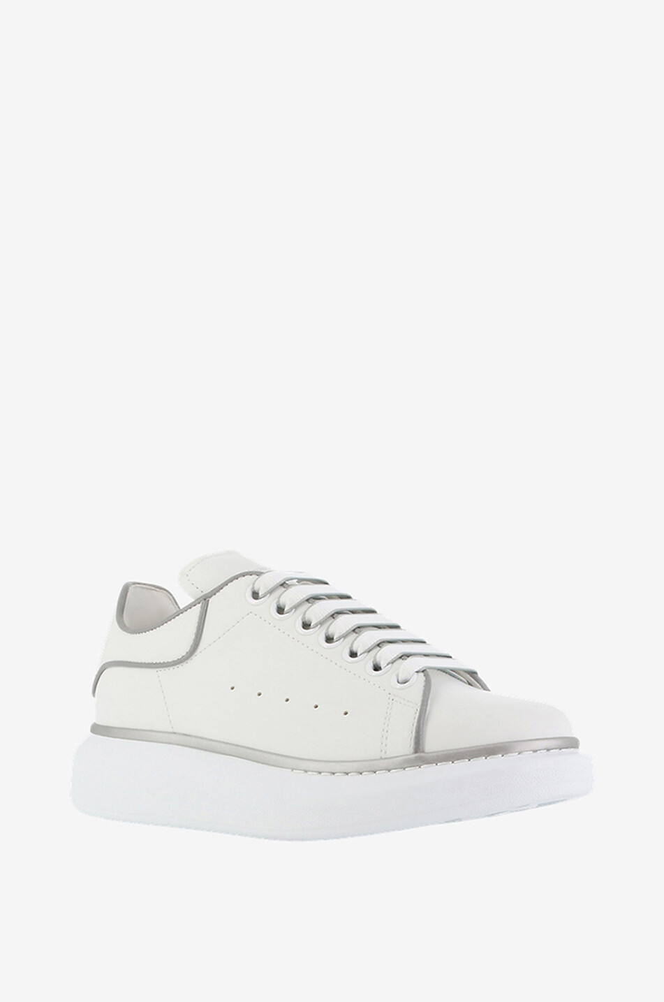 ALEXANDER McQUEEN Baskets basses en cuir à passepoils réfléchissants Oversized Femme BLANC 1