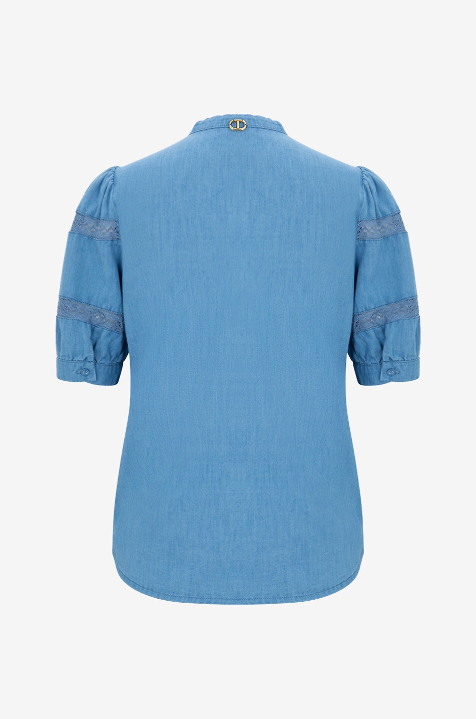 Blouse à manches courtes en chambray ornée de dentelle