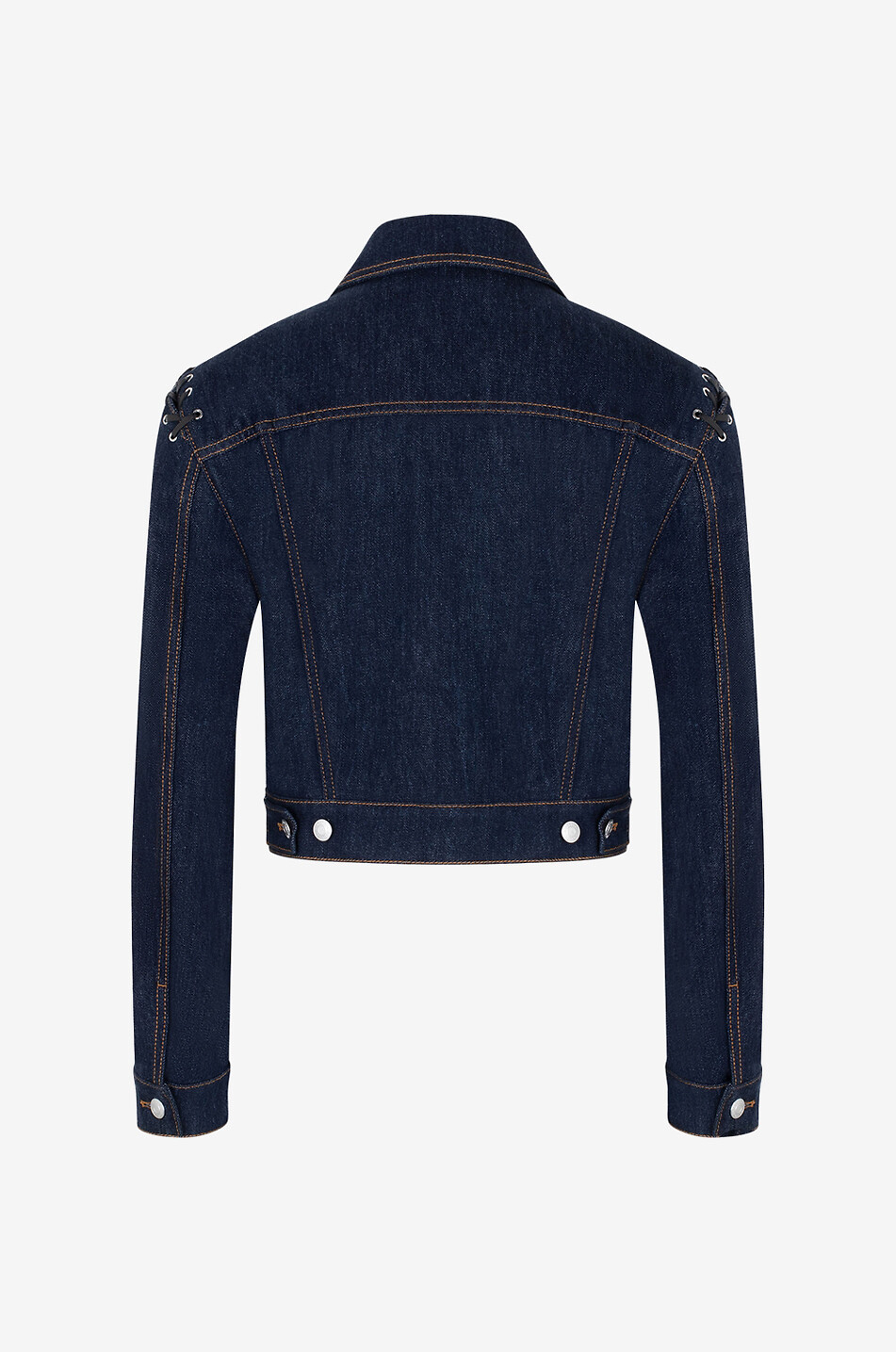 ALEXANDER McQUEEN Blouson raccourci en denim à laçage en cuir Femme BLEU FONCE 2