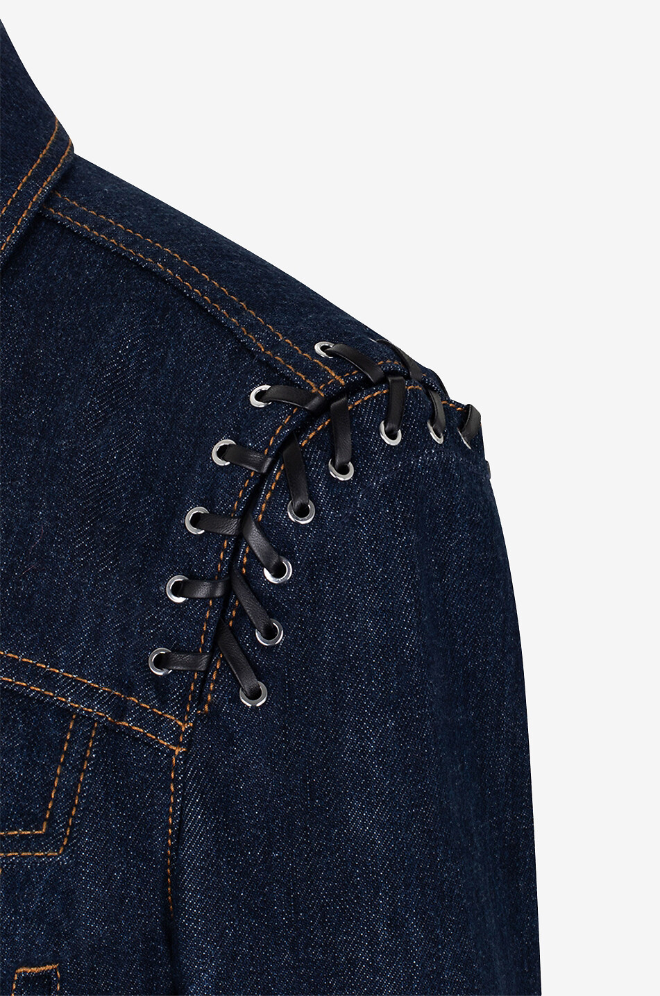 ALEXANDER McQUEEN Blouson raccourci en denim à laçage en cuir Femme BLEU FONCE 3