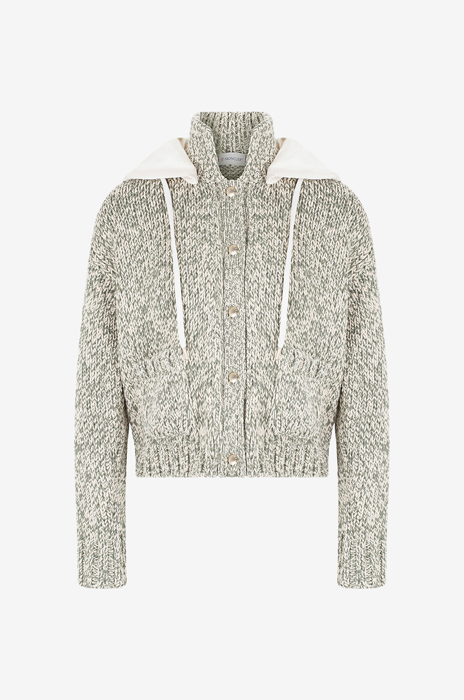 MONCLER Cardigan boxy en coton chiné à capuche Femme VERT 1