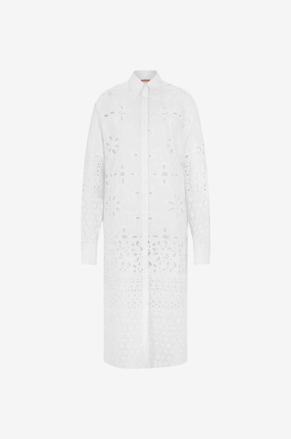 Robe chemise midi ample en coton à broderies anglaises