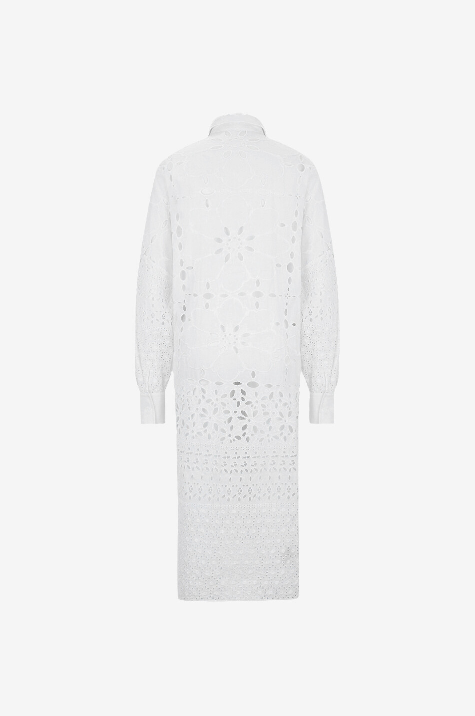 Robe chemise midi ample en coton à broderies anglaises