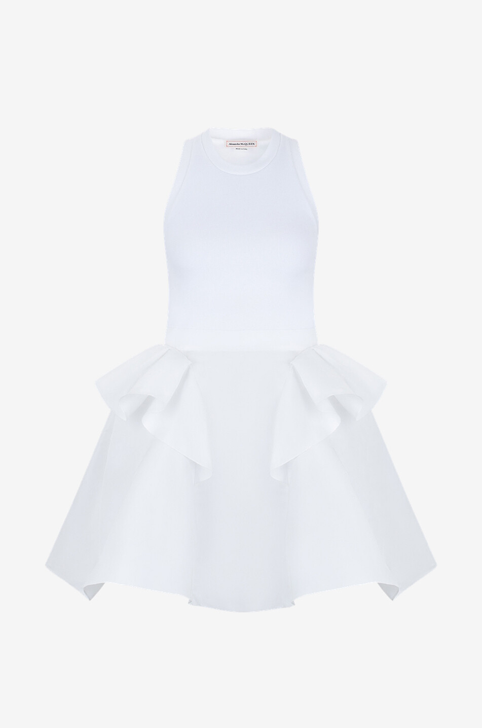 Short sleeveless rib jersey and polyfaille dress