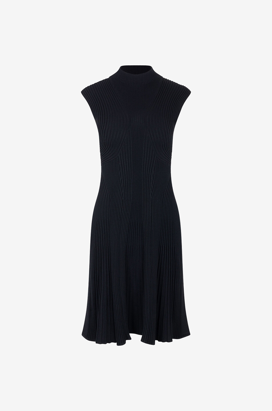 Ärmelloses Mini-Rippstrickkleid mit Stehkragen