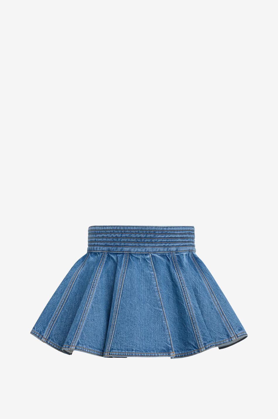 ALAÏA Minirock aus Denim mit breiter Smokingtaille Vintage Blue Damen BLAU 1