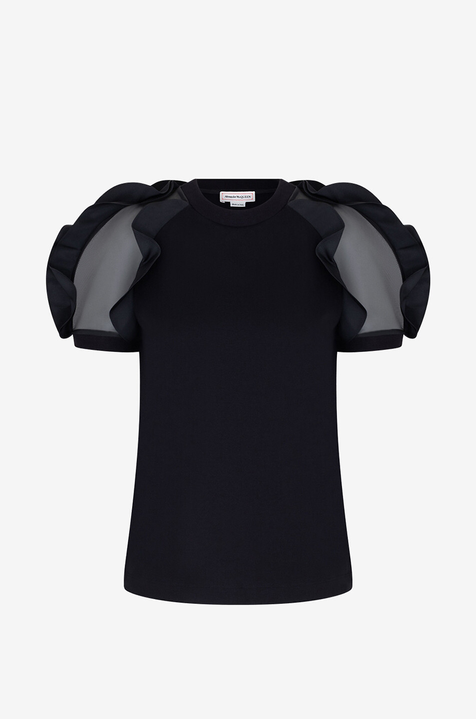 ALEXANDER McQUEEN Bi-material ruffled T-shirt Women BLACK 1