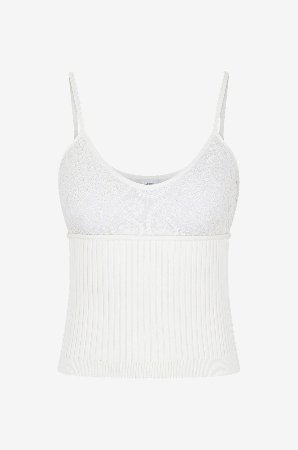 GIAMBATTISTA VALLI Top à bretelles en maille côtelée et macramé Paisley Femme BLANC CASSE 1