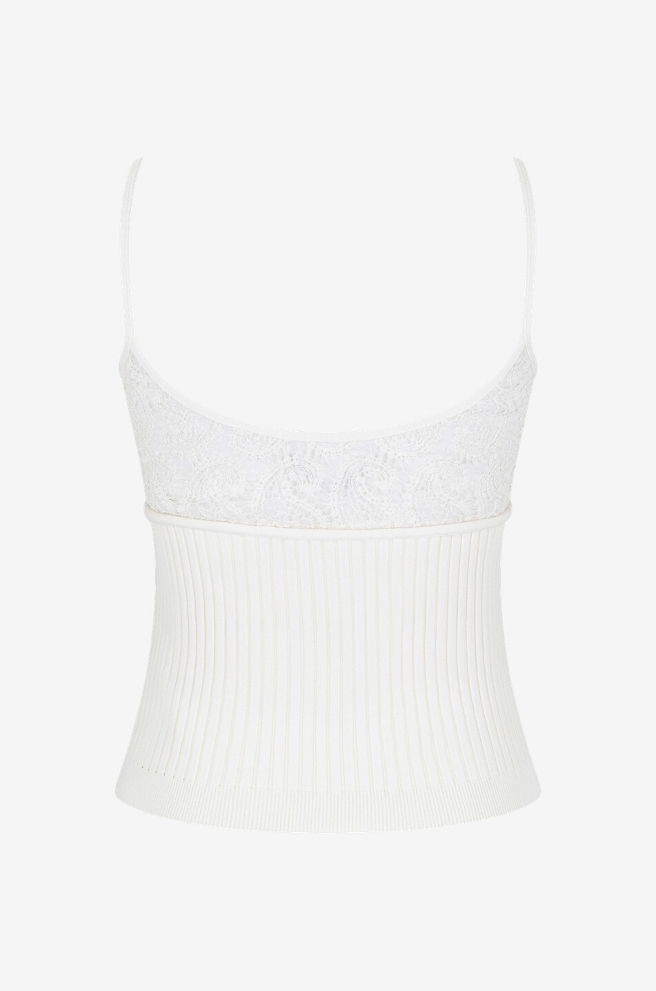 GIAMBATTISTA VALLI Top à bretelles en maille côtelée et macramé Paisley Femme BLANC CASSE 2