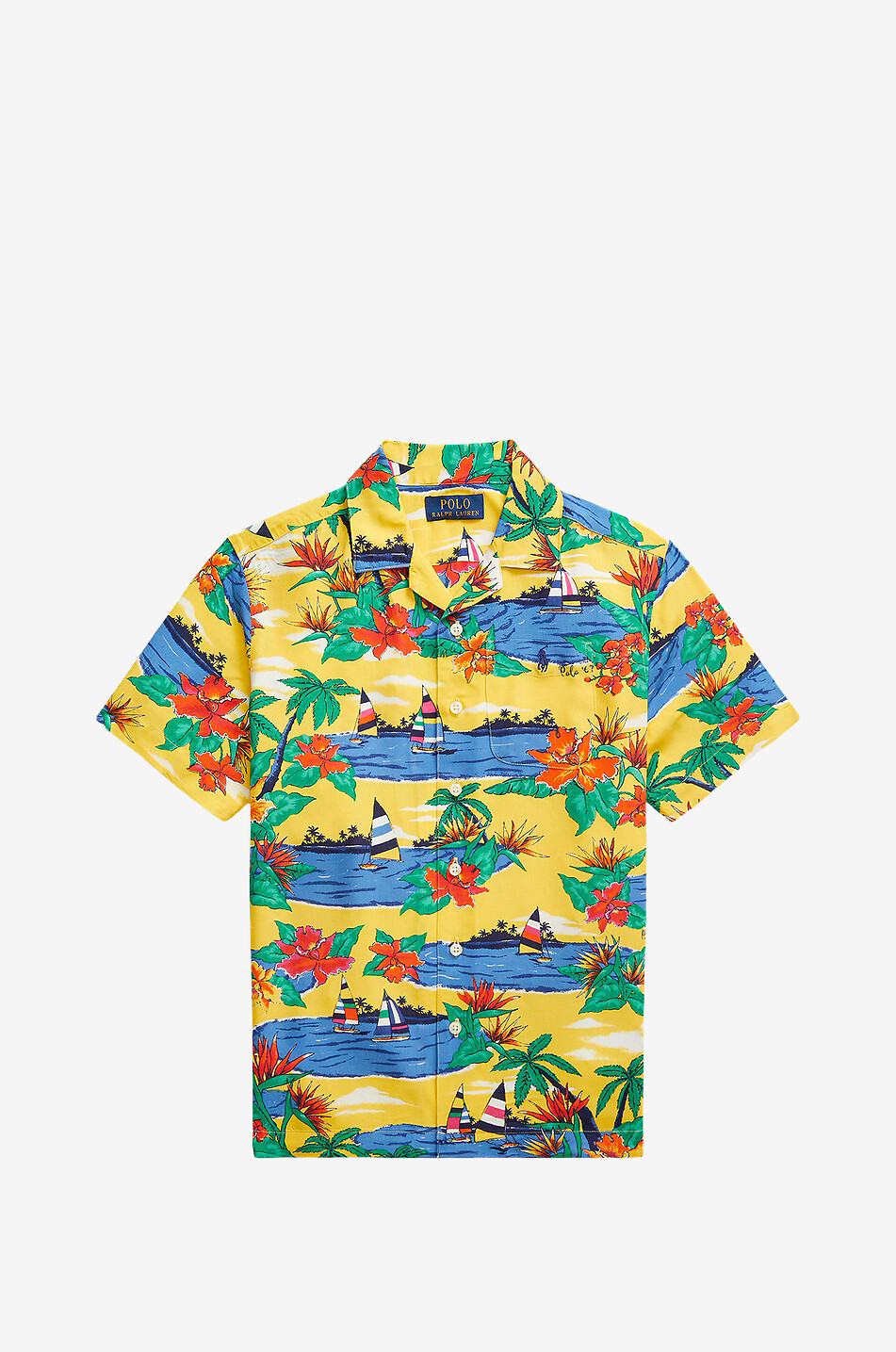 Tropical boy's camp shirt with print