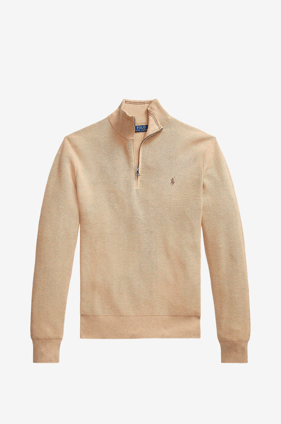 Pony piqué knit half-zip stand-up collar jumper