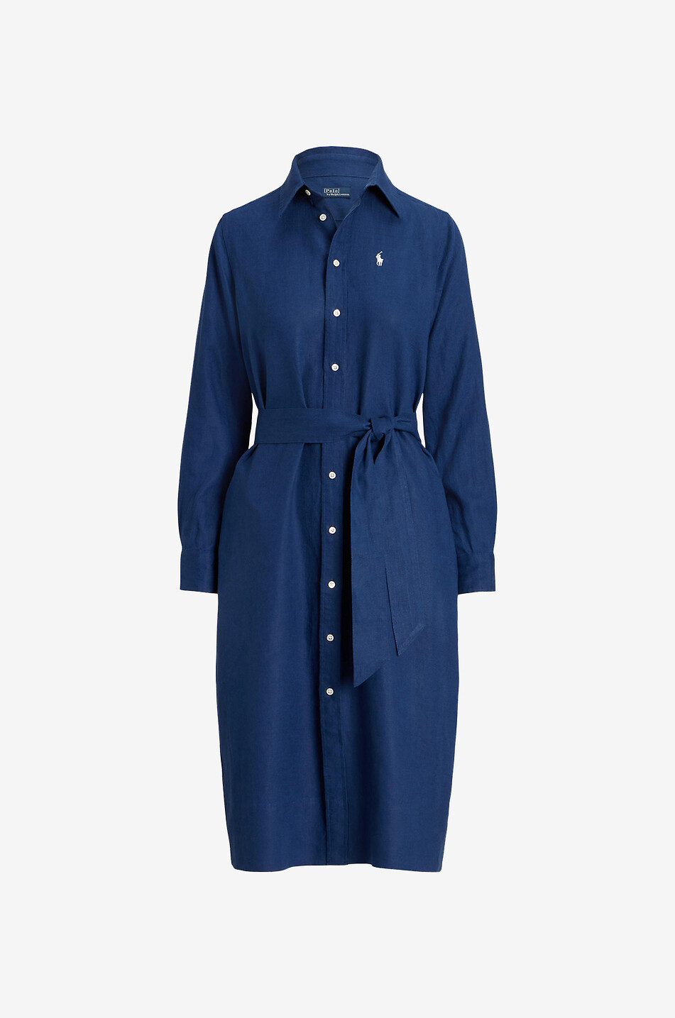 Leinen-Midihemdkleid mit Gürtel