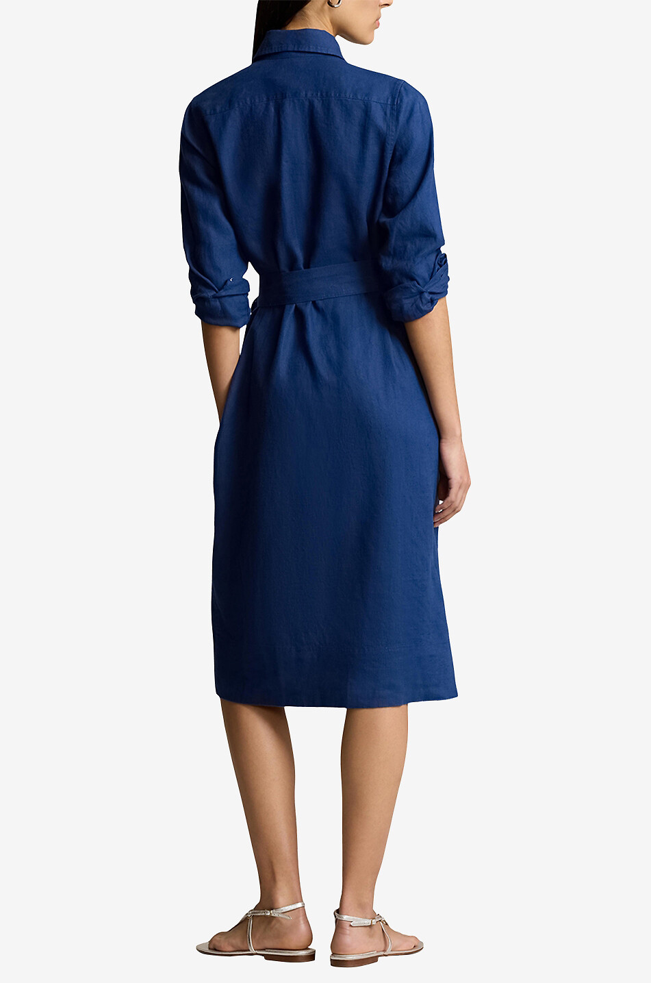 Leinen-Midihemdkleid mit Gürtel