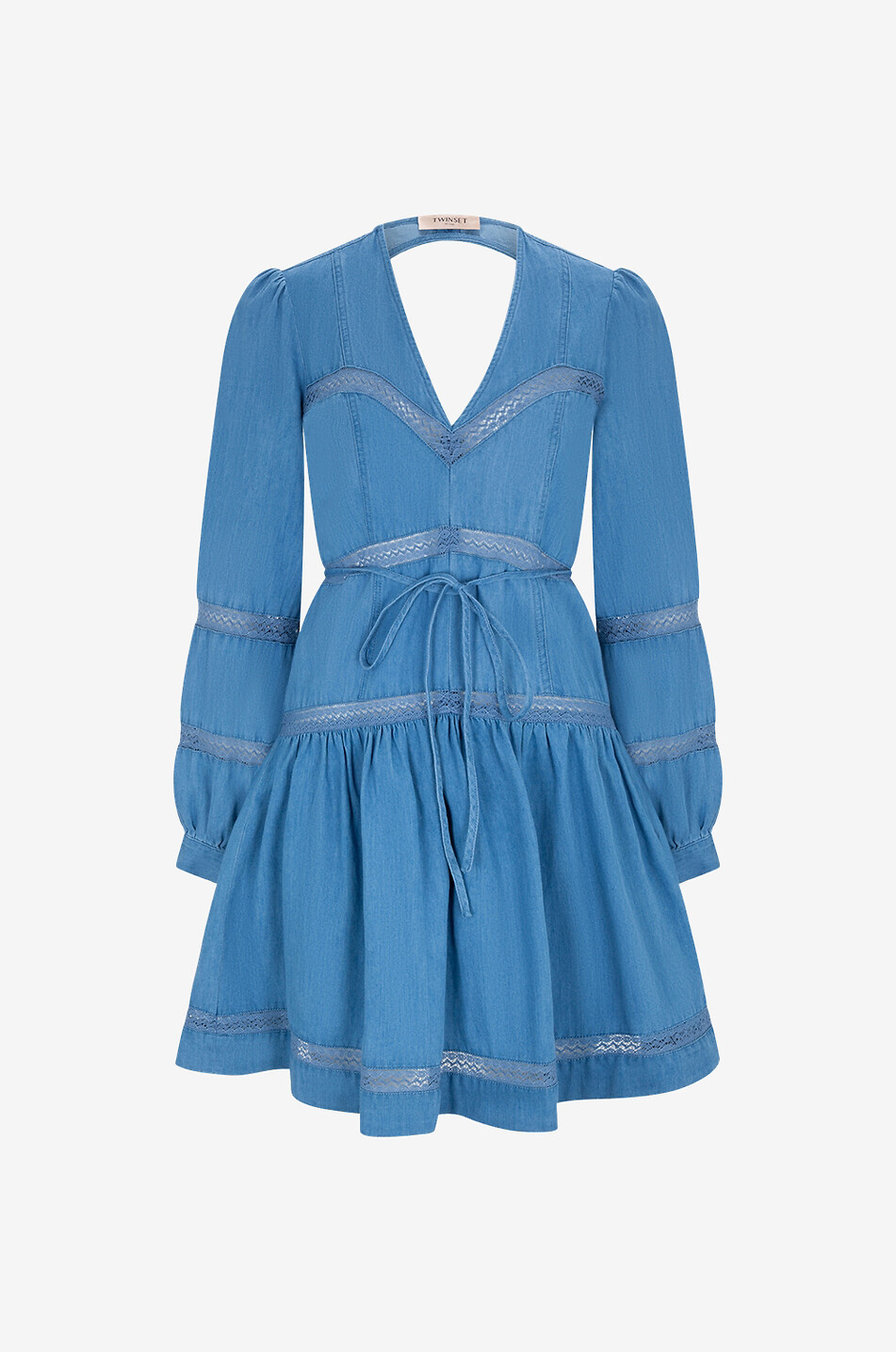 Robe courte à manches longues à col en V en chambray