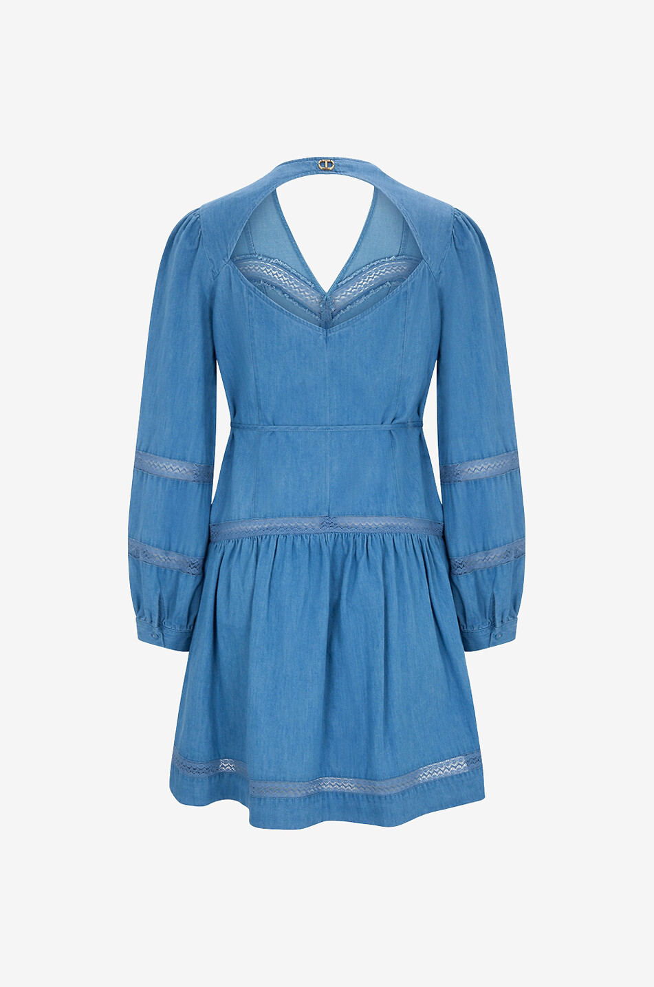 Robe courte à manches longues à col en V en chambray