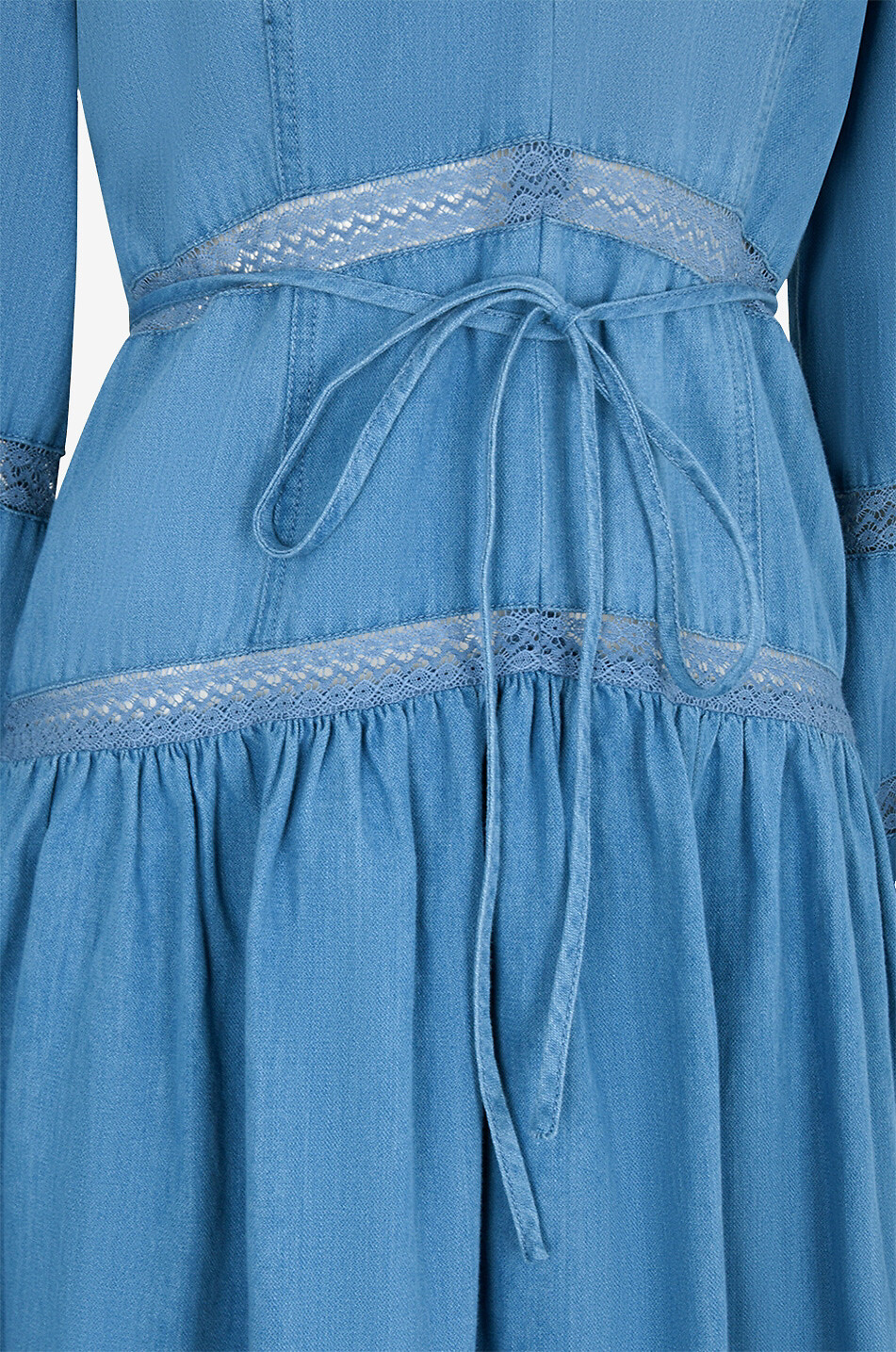 TWINSET Kurzes Kleid mit langen Ärmeln und V-Ausschnitt aus Chambray Damen BLAU 3