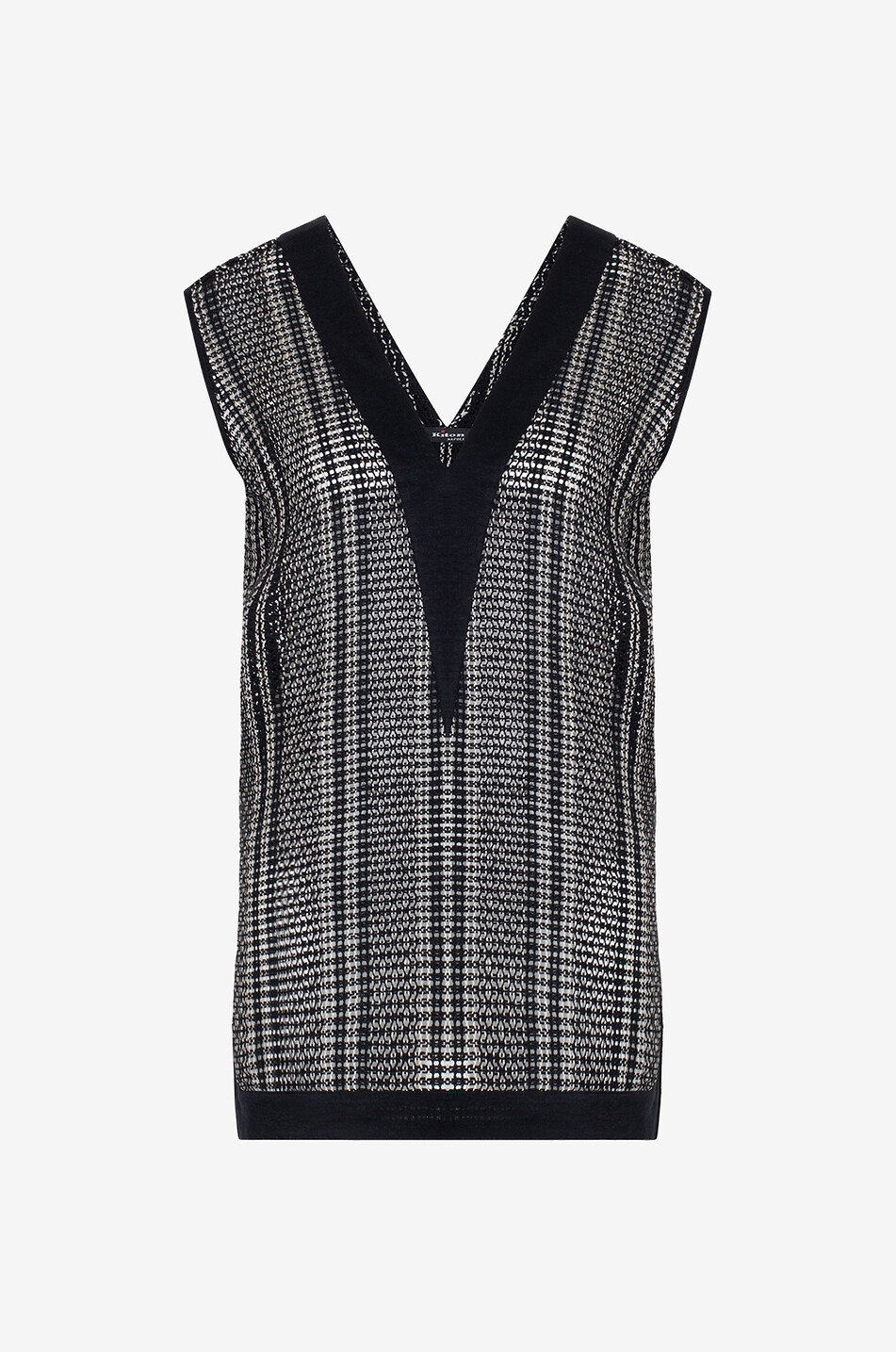 Loose-fit striped linen net sleeveless top