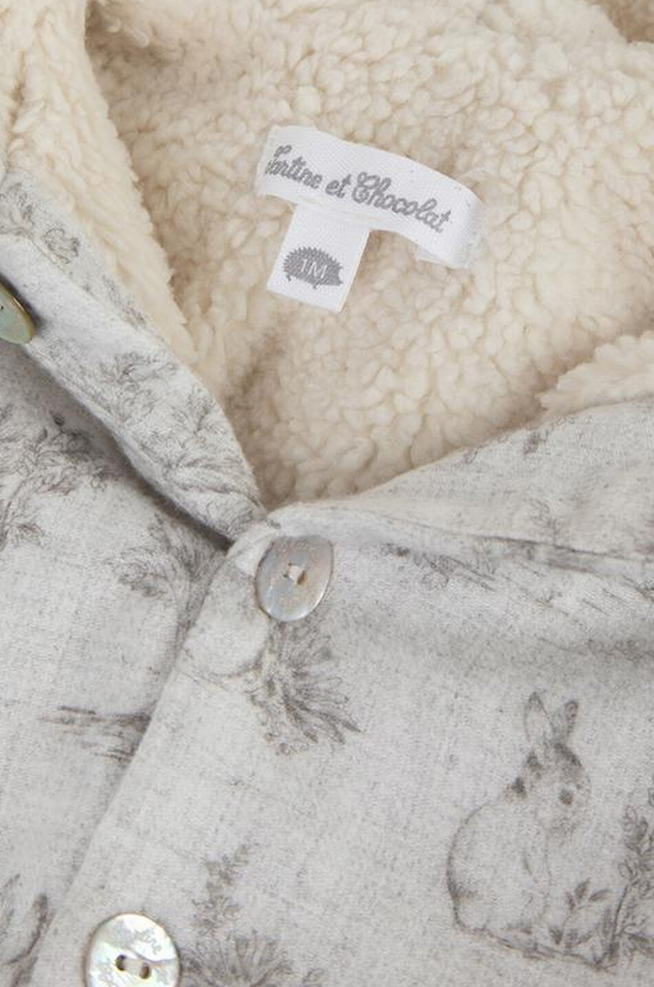 TARTINE ET CHOCOLAT Bunny printed baby flannel coat  LIGHT GREY 3