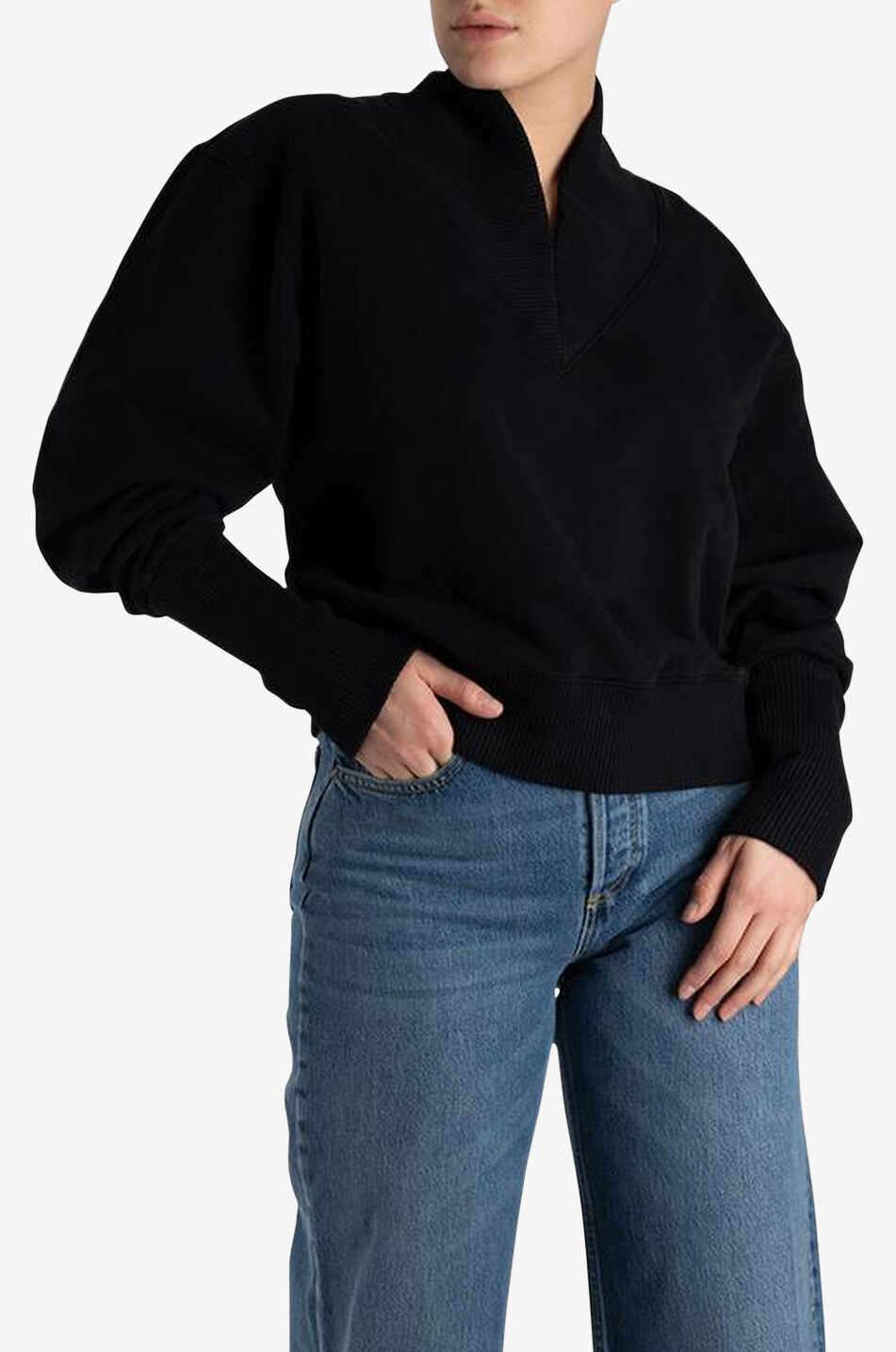AGOLDE Sweat-shirt oversize col V Clara Femme NOIR 4
