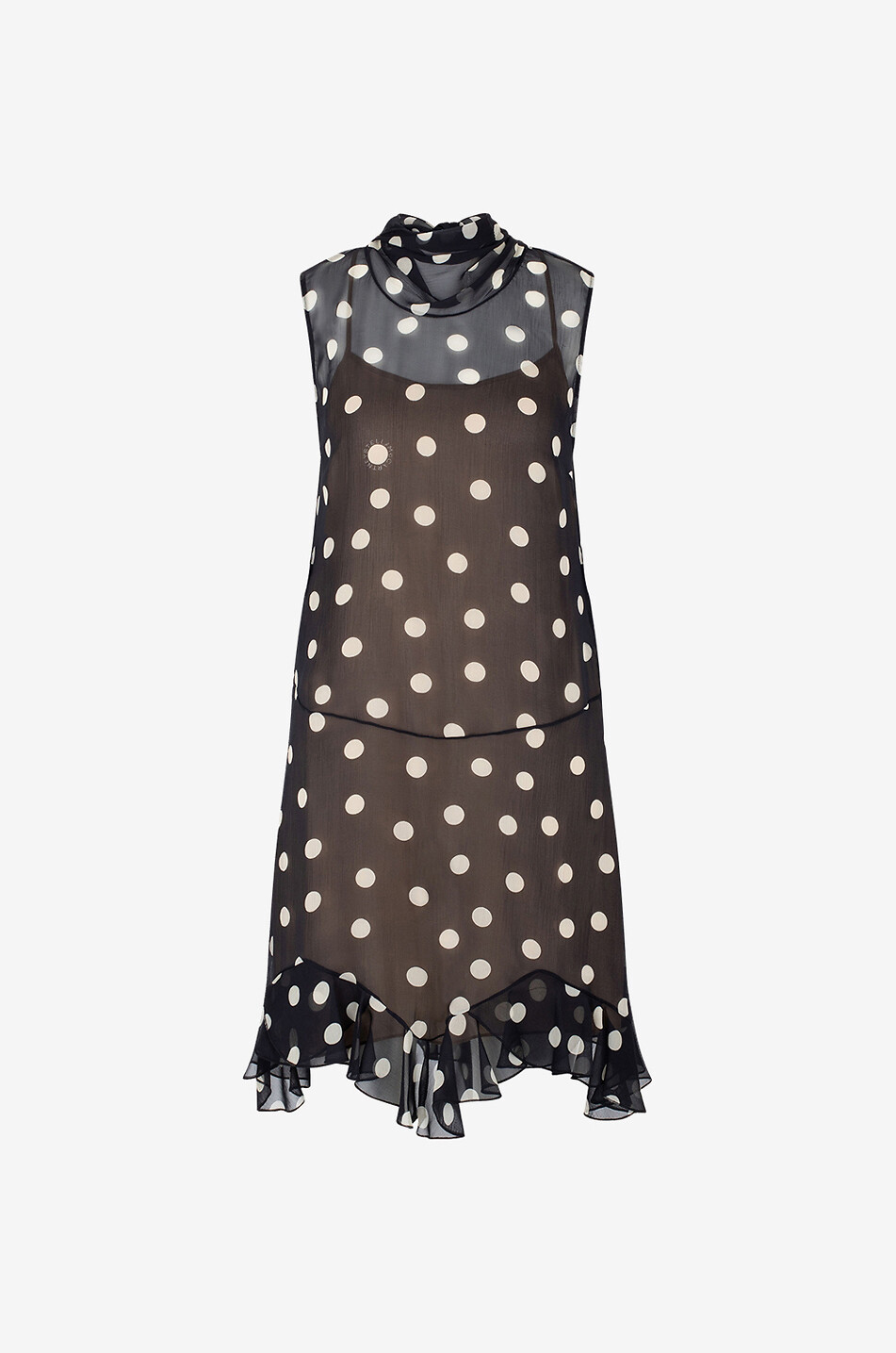 Mini robe à pois et volants en georgette de soie