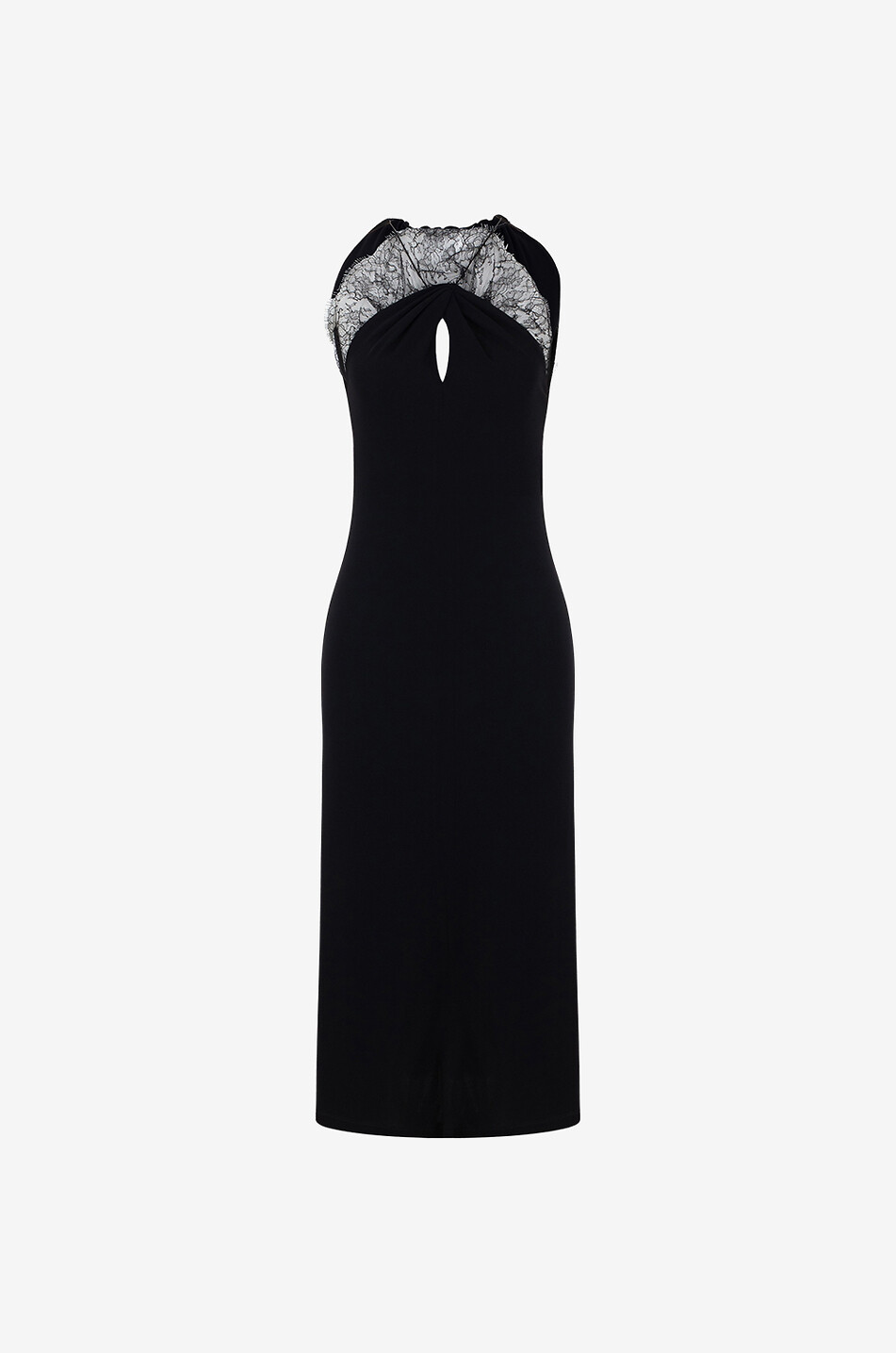 Crepe and lace strappy midi dress