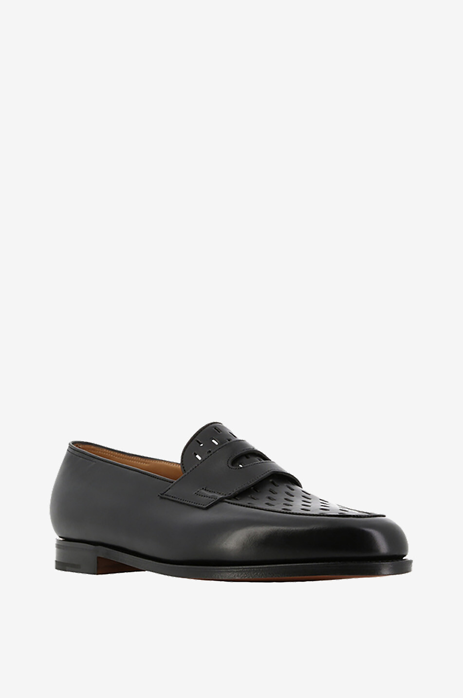 JOHN LOBB Lopez Oval perforated smooth leather loafers Men BLACK 1