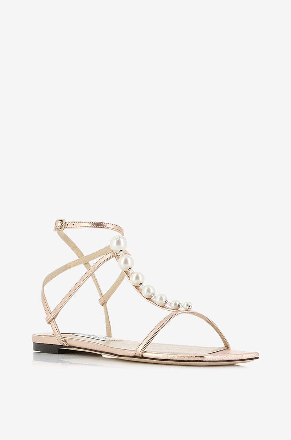 Flache Metallic-Leder-Sandalen mit Perlen Amari 05