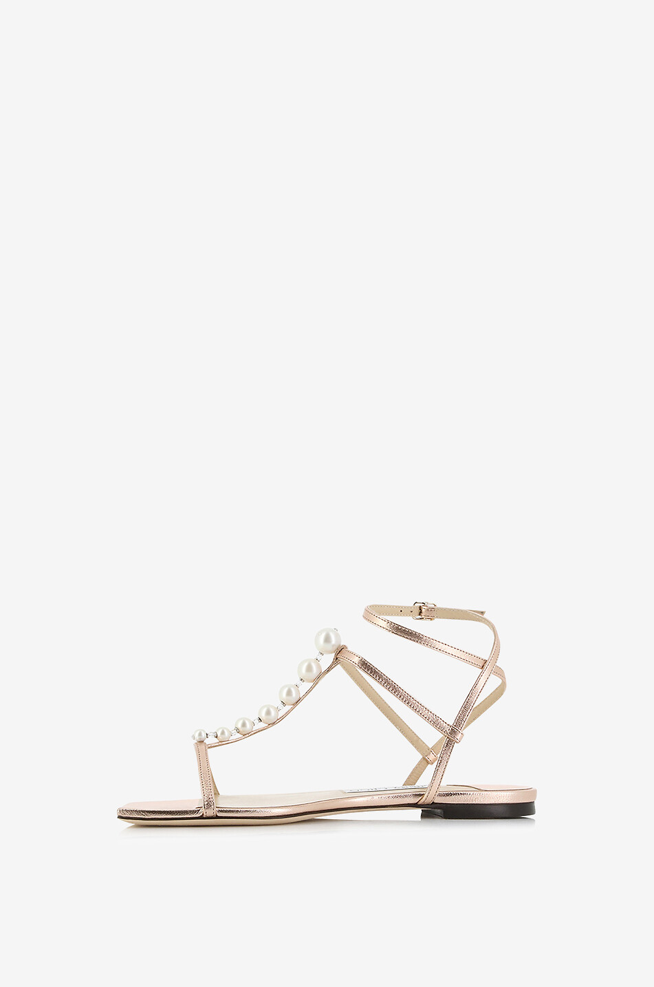 JIMMY CHOO Sandales plates en cuir métalisé et perles Amari 05 Femme ROSE CLAIR 3