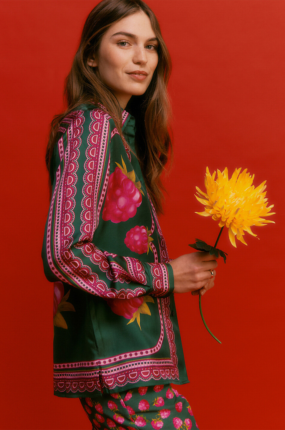 Chemise en sergé de soie Boy Shirt Lampone Placé