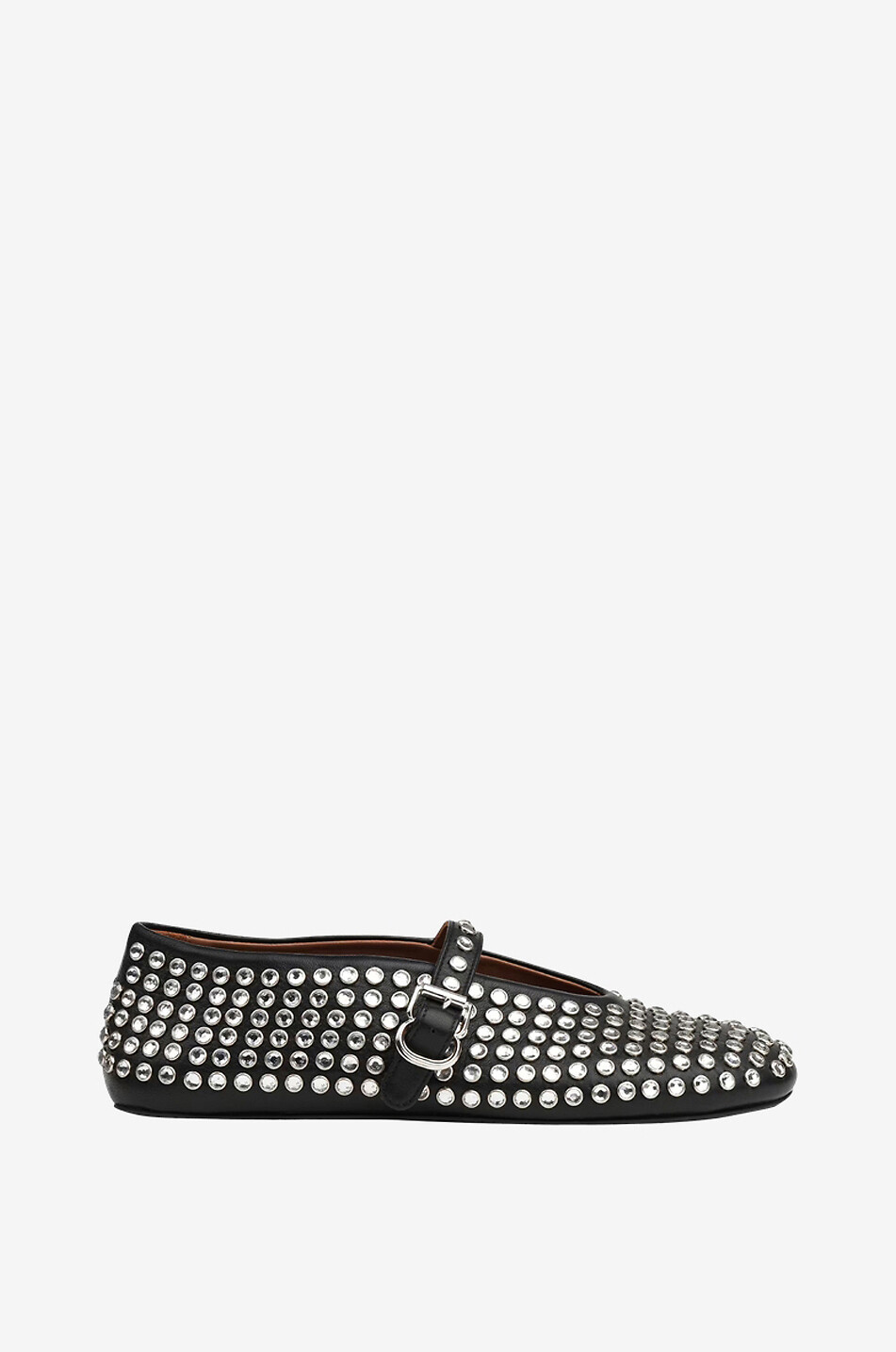 Rhinestone embellished strappy nappa leather ballet flats