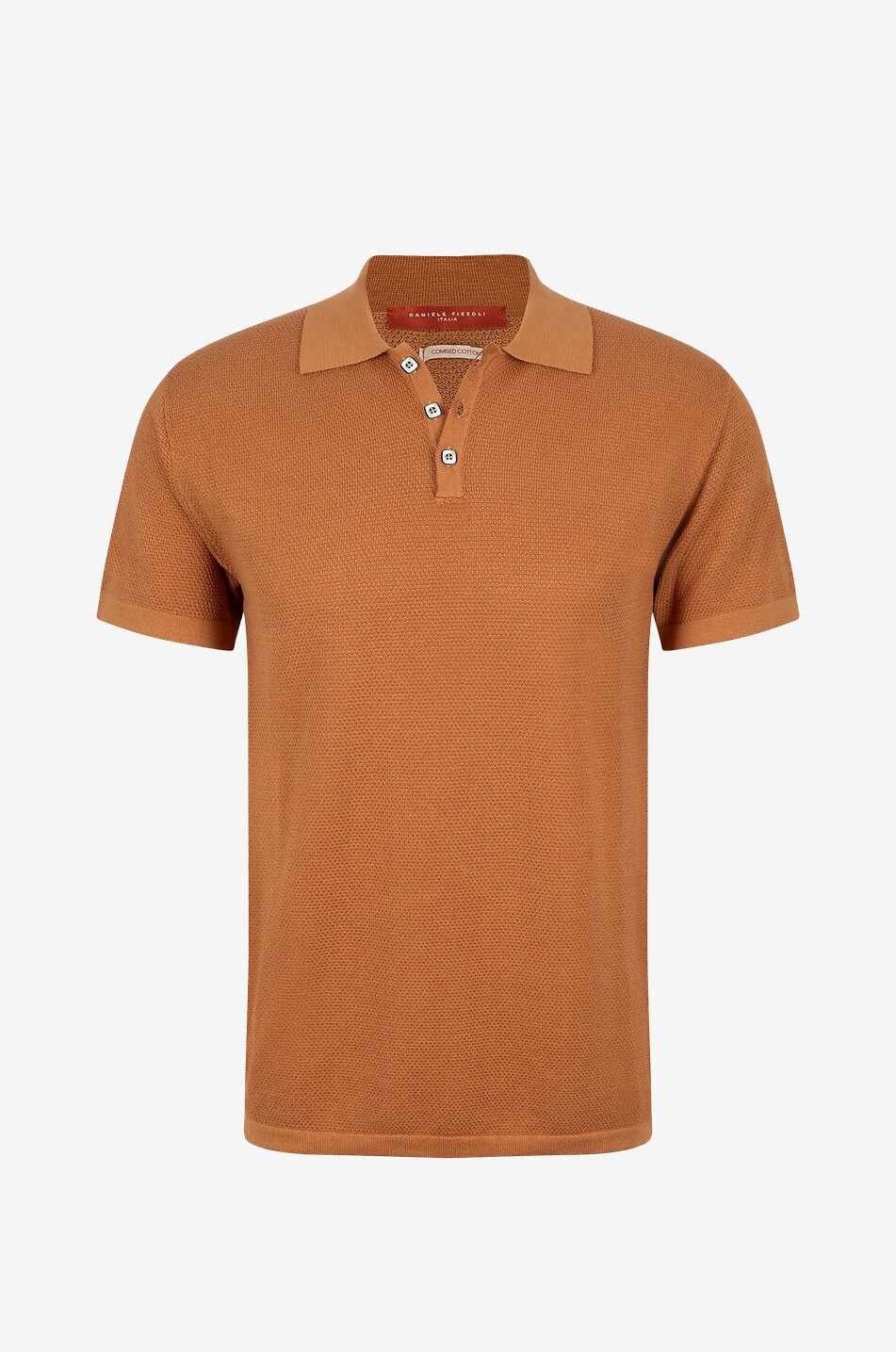DANIELE FIESOLI Kurzärmliges texturiertes Poloshirt aus Baumwolle Herren KAMELFARBEN 1
