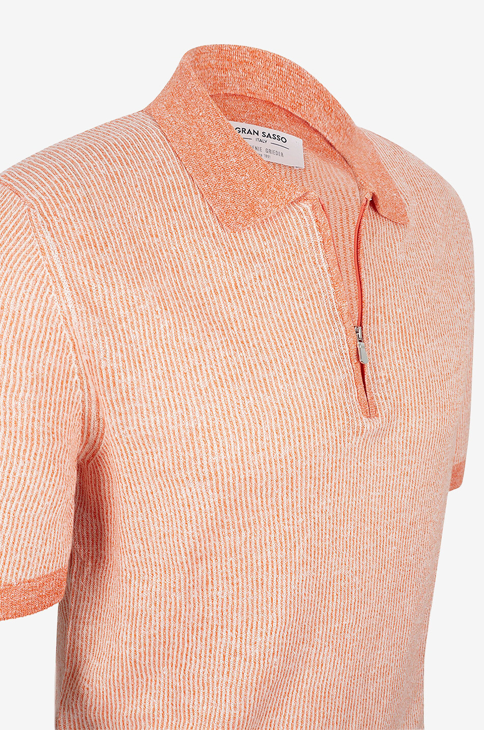 Linen and cotton short-sleeved polo shirt