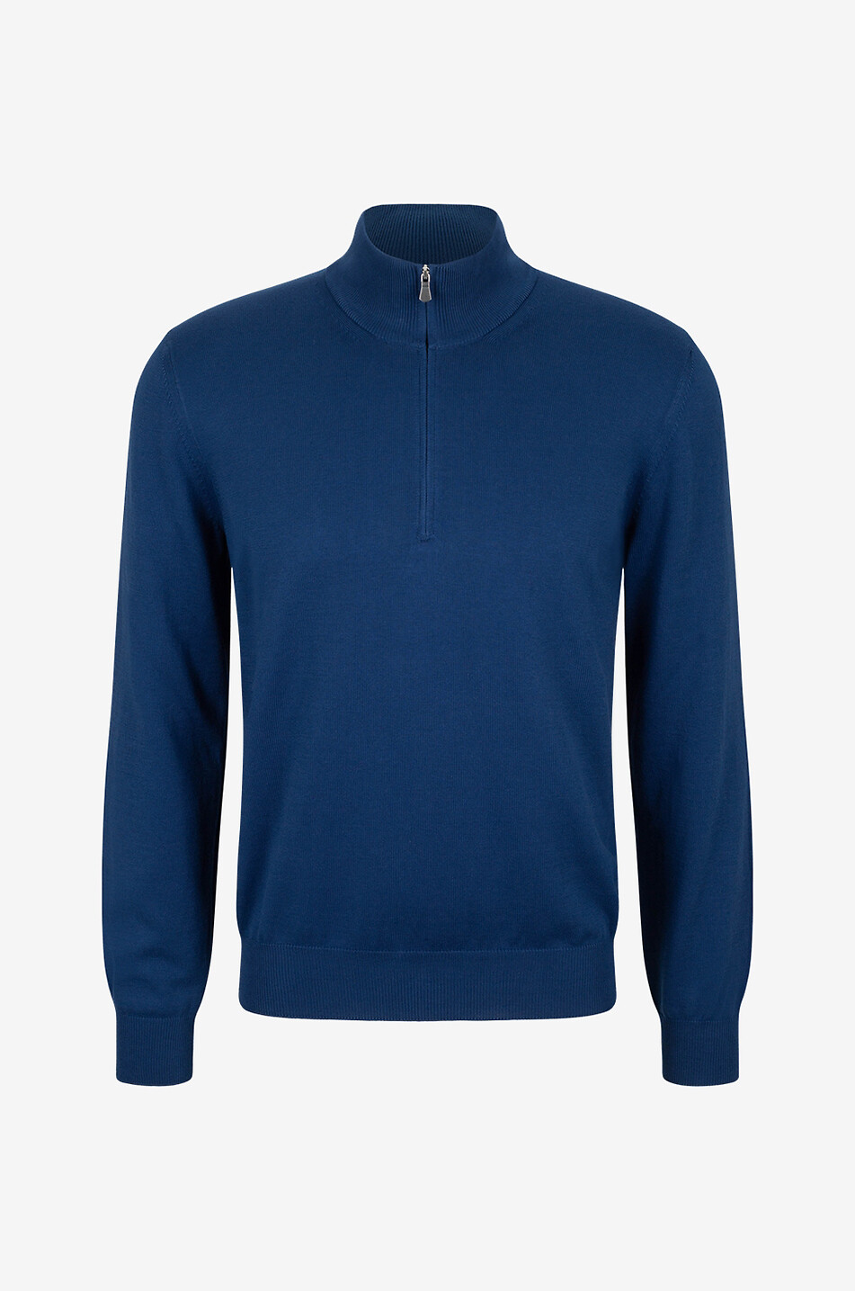 Cotton half-zip high-neck jumper
