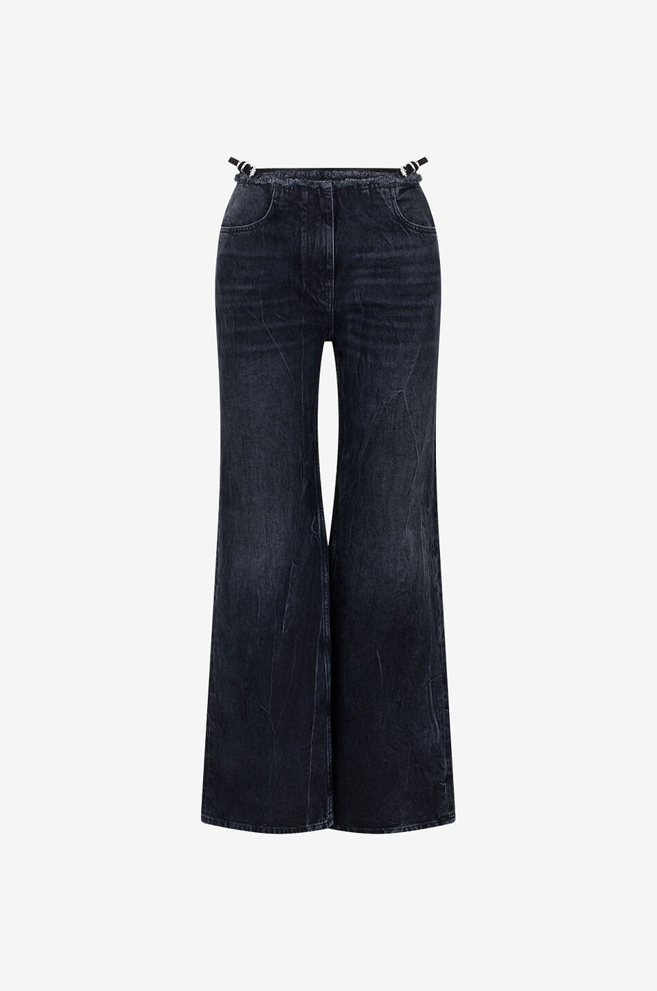 GIVENCHY Jean évasé taille baisse effiloché détail ceinture Voyou Femme NOIR 1