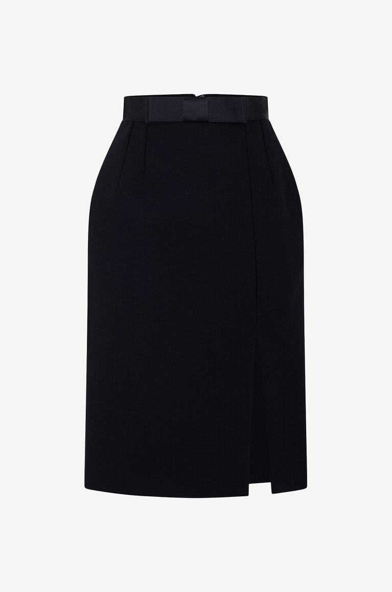 DOLCE & GABBANA Satin-waist-adorned wool blend sheath skirt Women BLACK 1