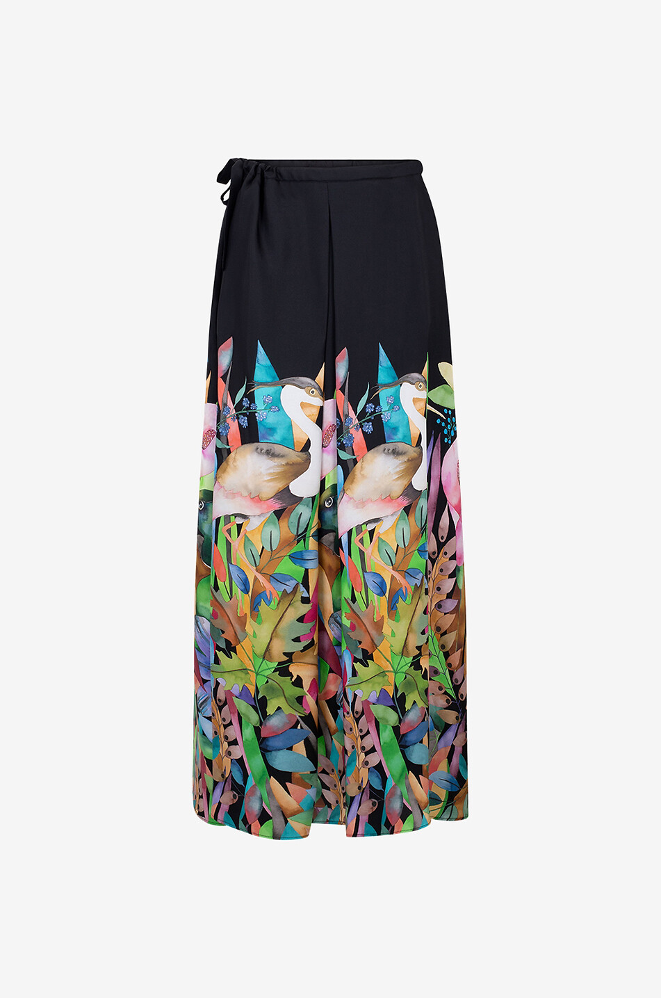 Jupe maxi en sergé de soie imprimé Black Heron