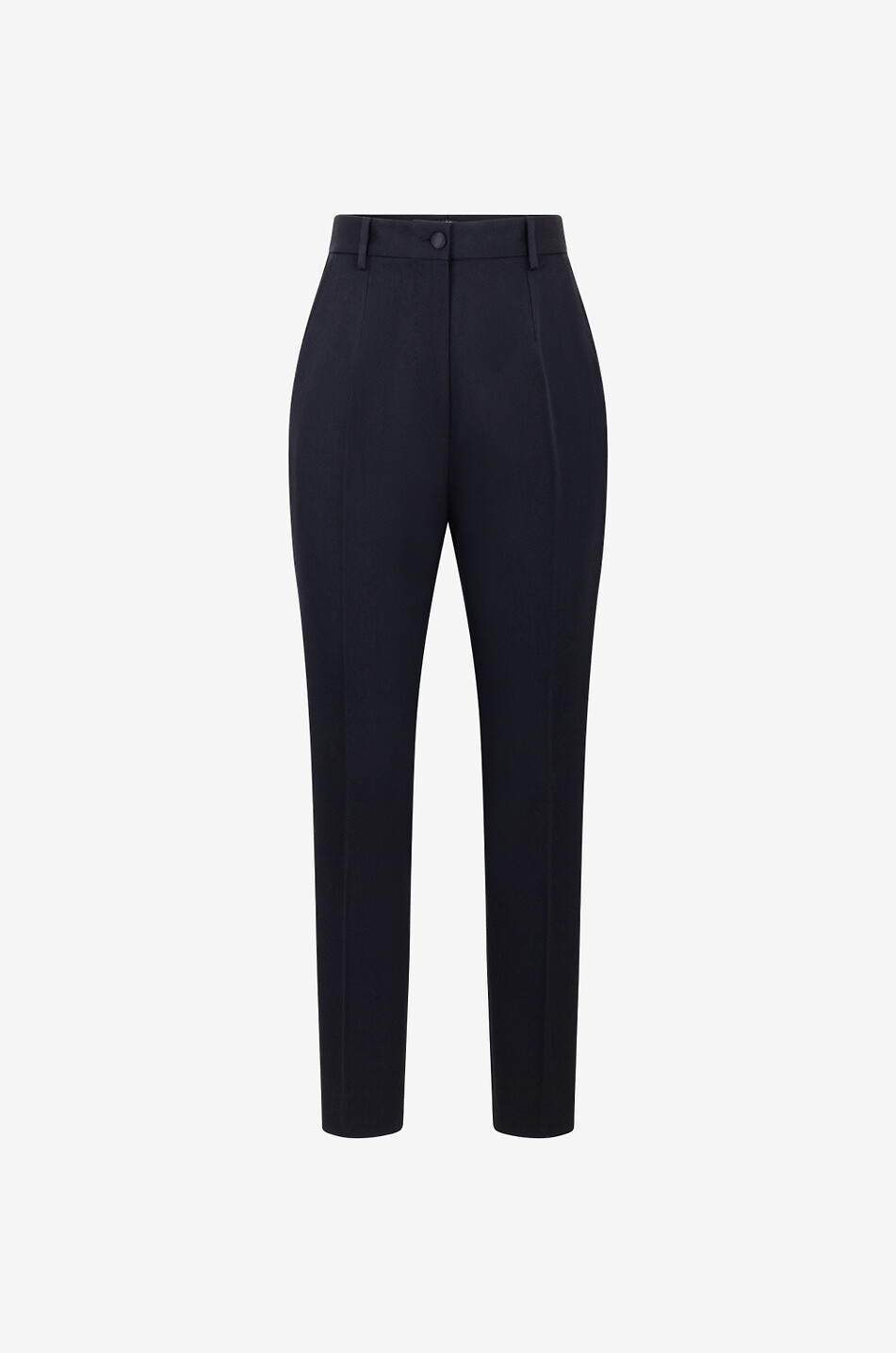 Pantalon cigarette taille haute en laine et satin esprit smoking