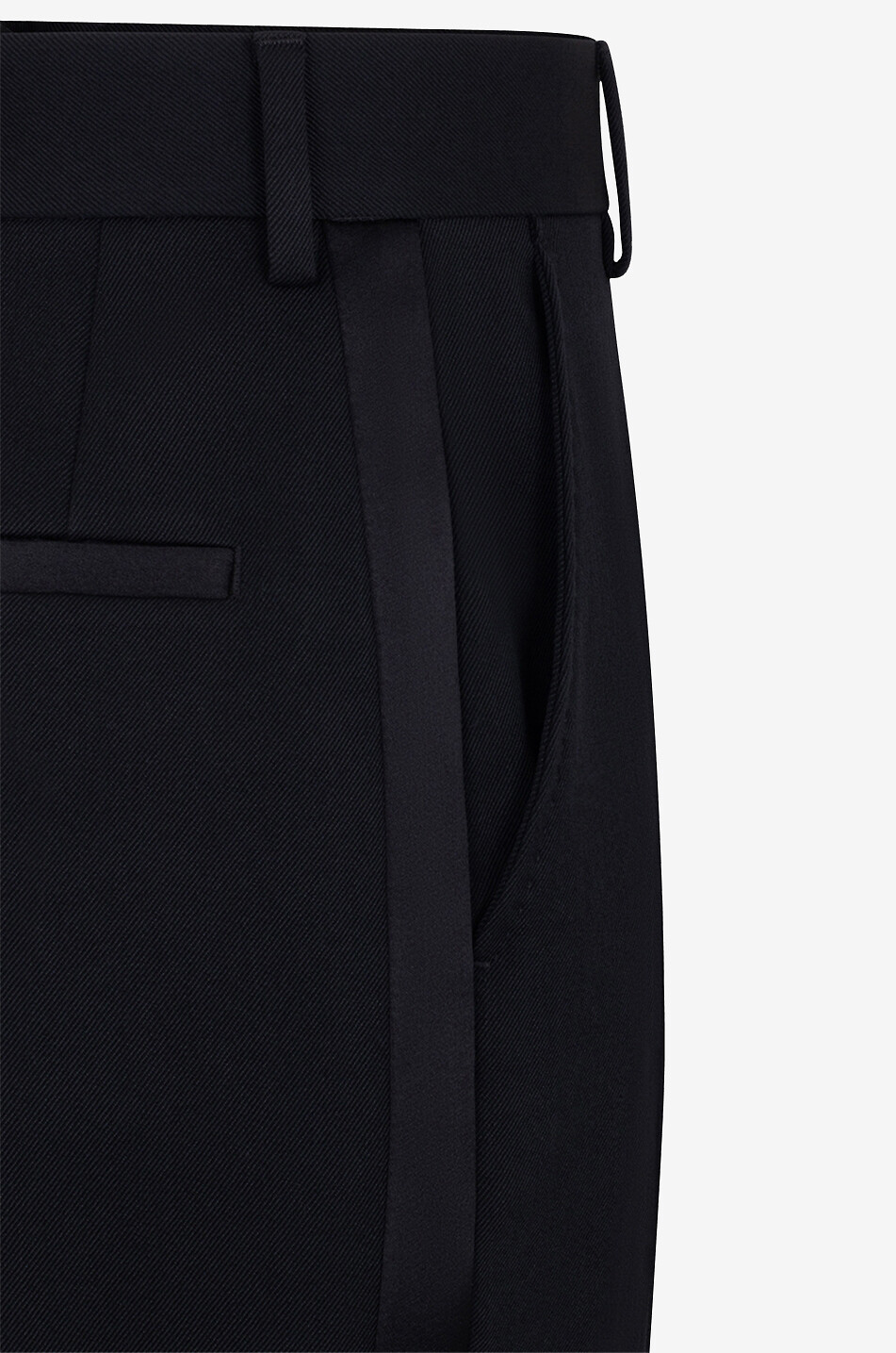 Pantalon cigarette taille haute en laine et satin esprit smoking