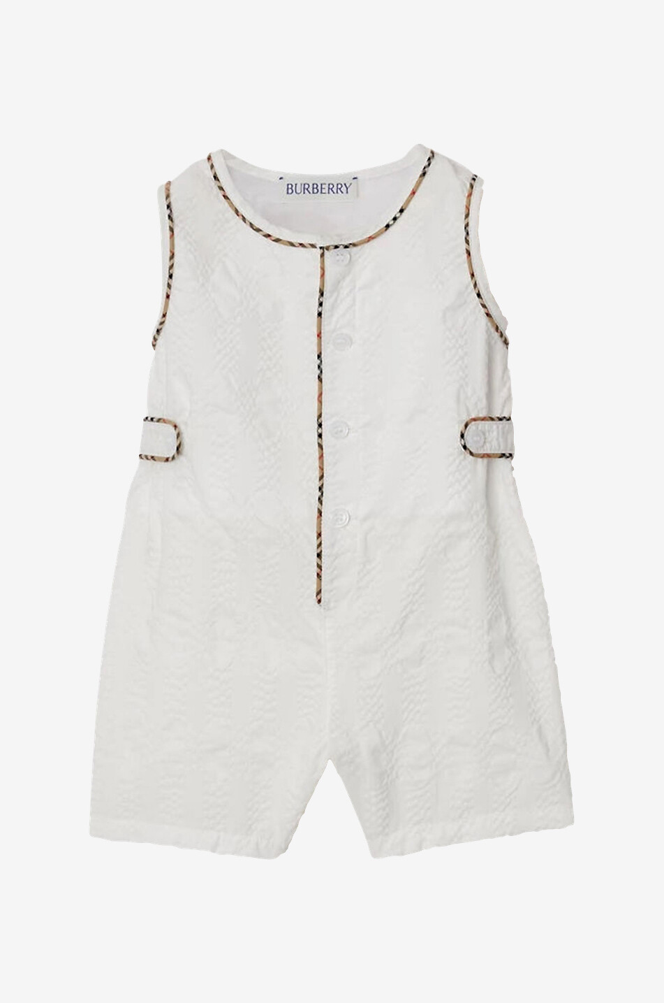 Baby-Kurzstrampler und Kappen-Set aus Seersucker House Check