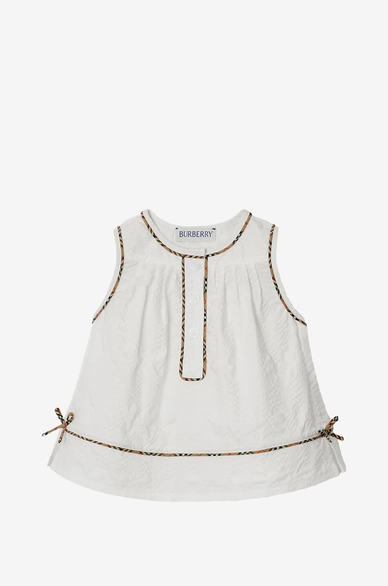BURBERRY Babyset Top Shorts und Hut aus Seersucker House Check Baby WEISS 2