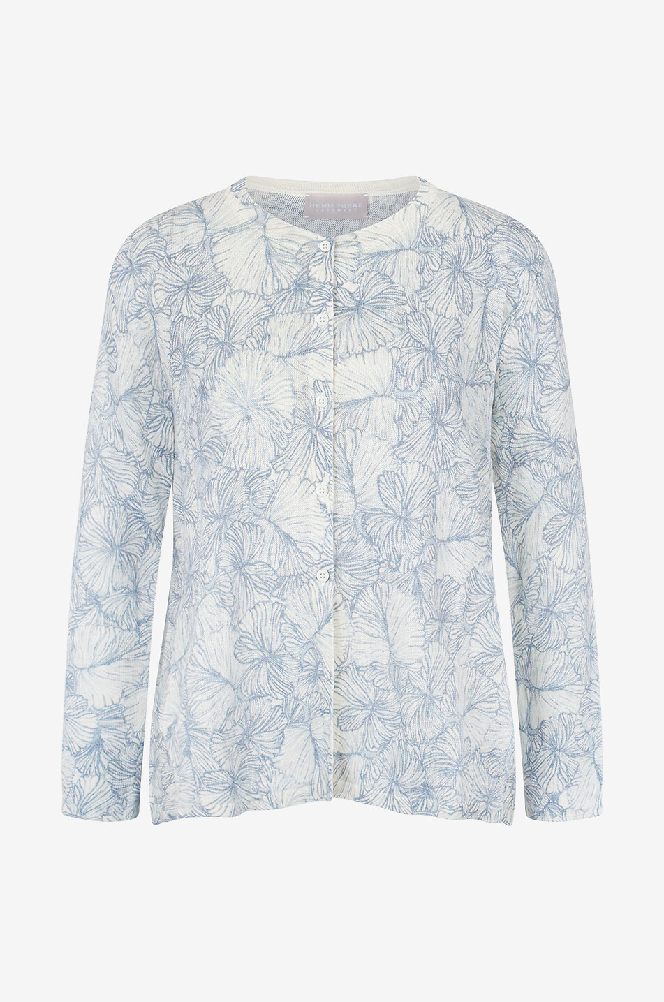 Geknöpfter Leinencardigan mit Blütenprint