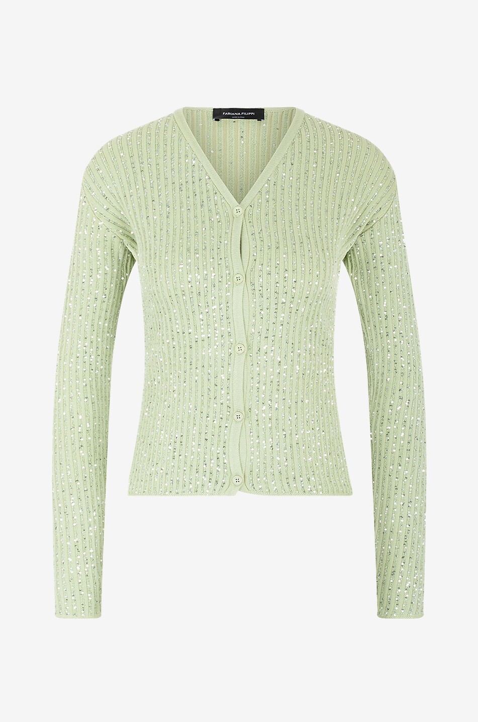 Schmaller Baumwoll-Rippstrick-Cardigan mit Pailletten