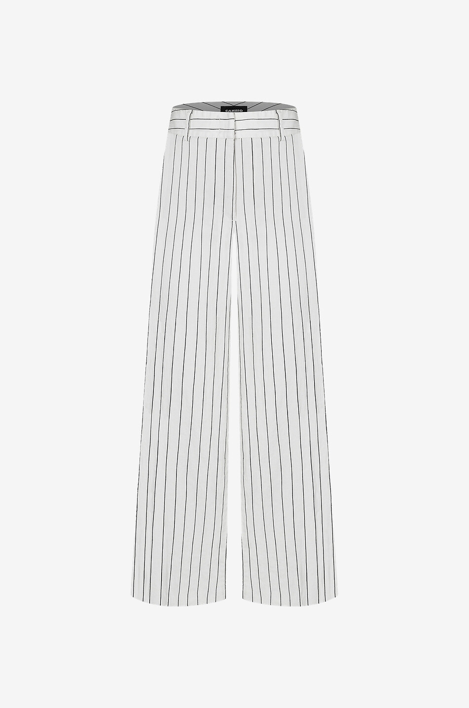 Verkürzte Nadelstreifenhose aus Leinenmix mit weitem Bein California