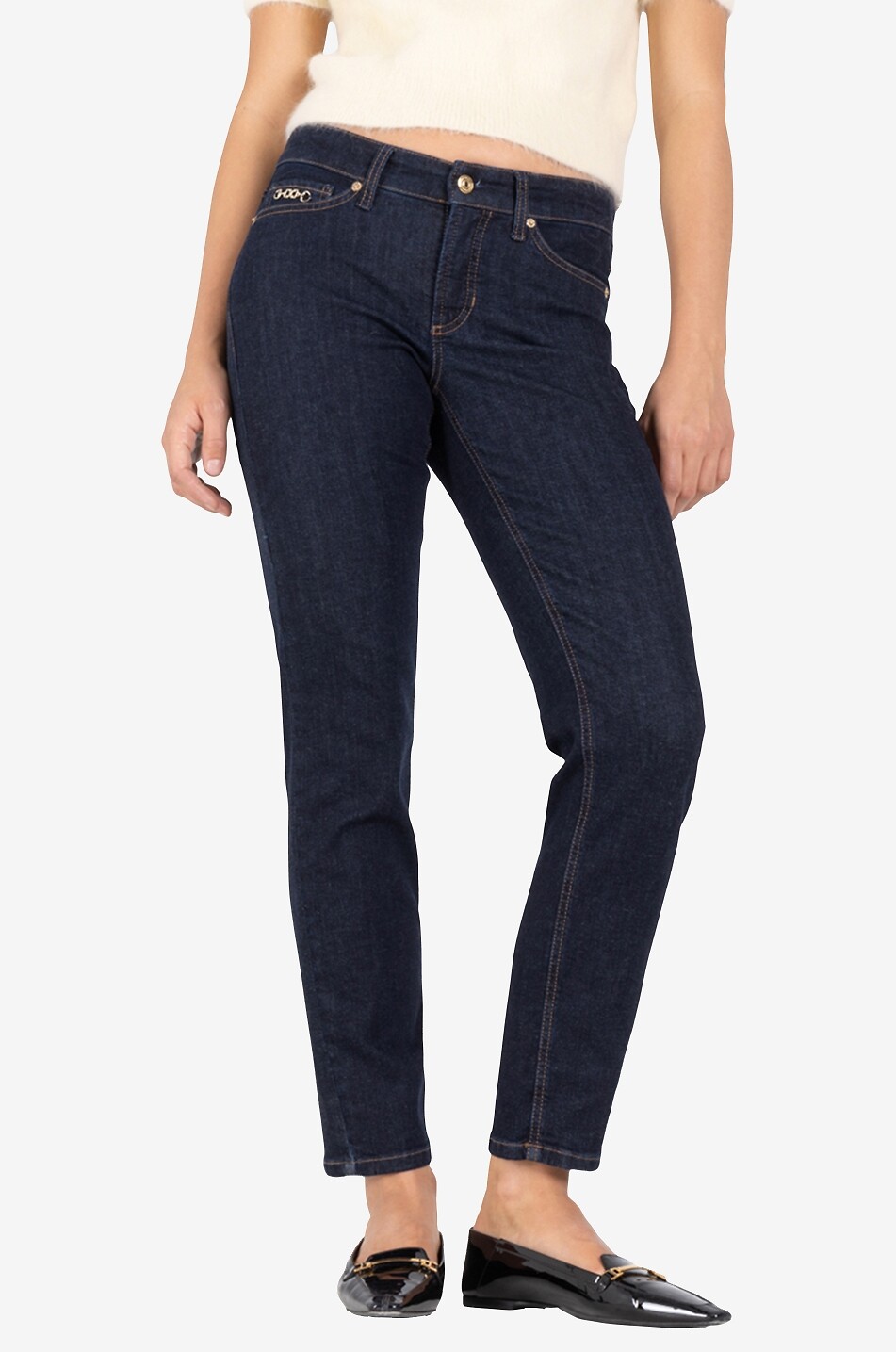 Verkürzte Slim-Fit-Jeans mit Kette Piper