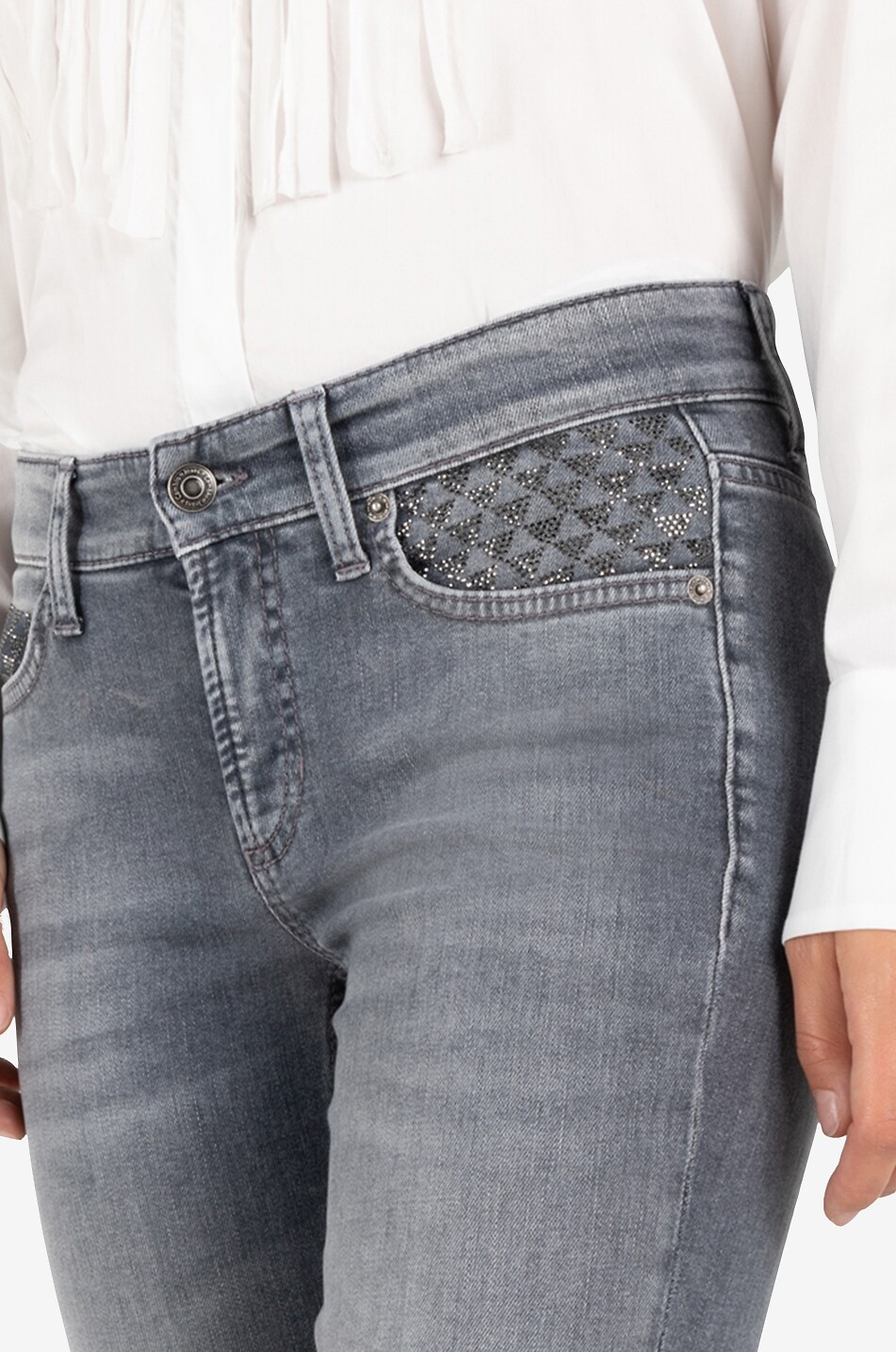 CAMBIO Slim-Fit-Jeans mit Kristallen Piper Short Damen MITTELGRAU 6
