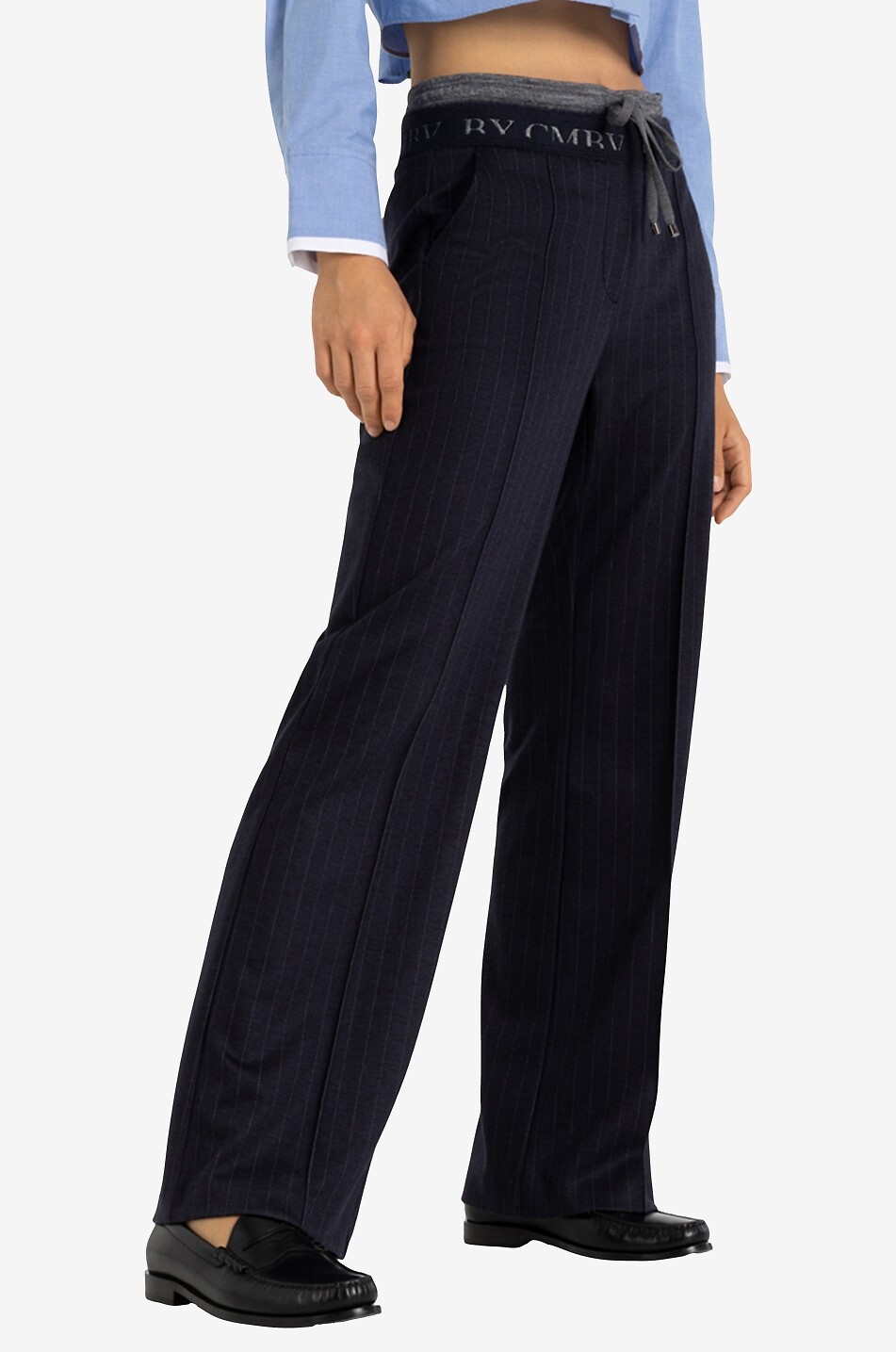 CAMBIO Hose mit weitem Bein aus Nadelstreifen-Flanell Ava Damen DUNKELBLAU 5