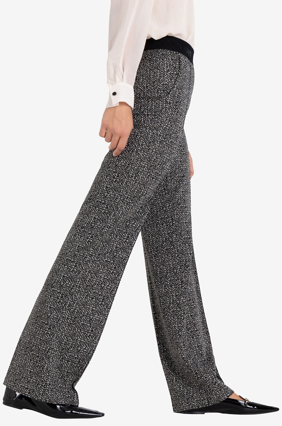 Hose mit weitem Bein aus Fischgrät-Tweed Ava