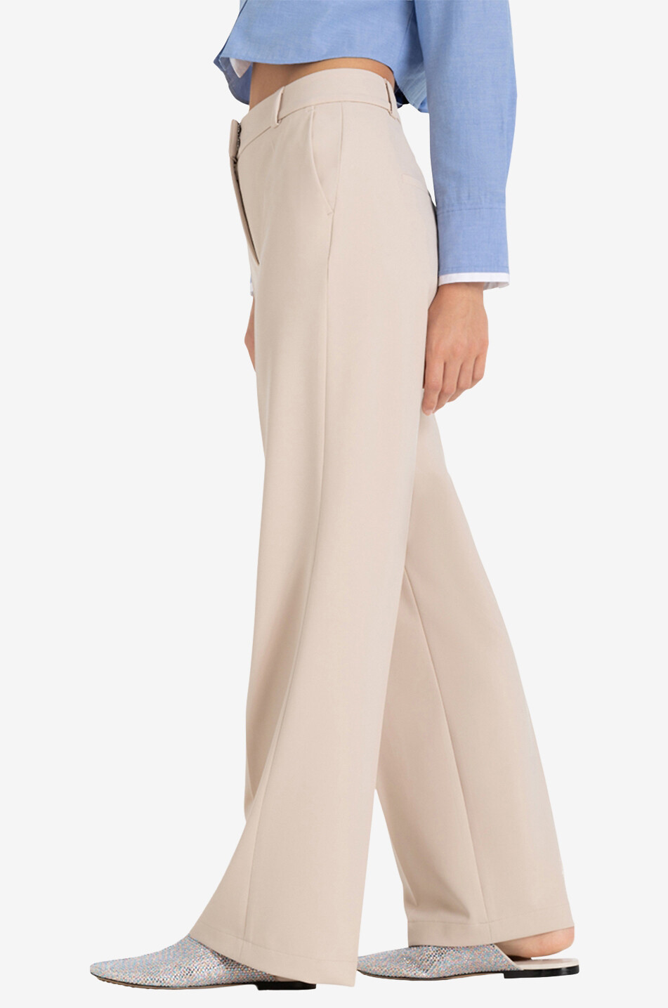 Pantalon femme beige taille haute hotsell