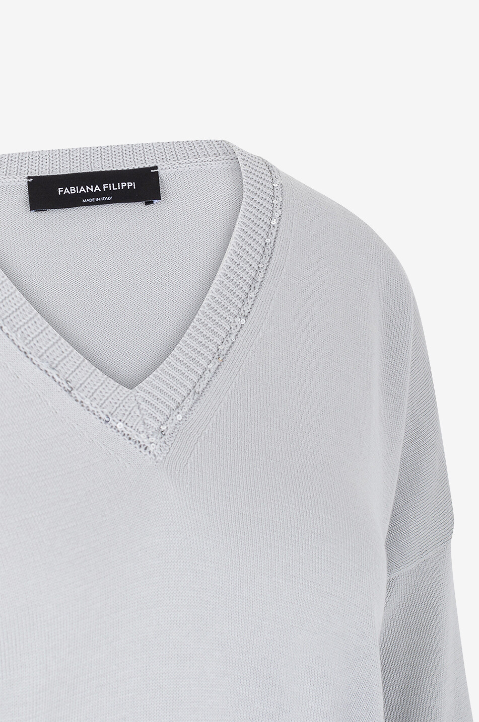 Pull en coton à col V orné de sequins