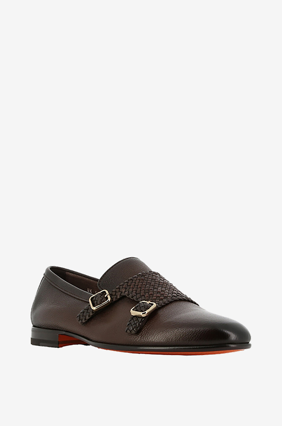Leather loafers with woven monkstrap buckle